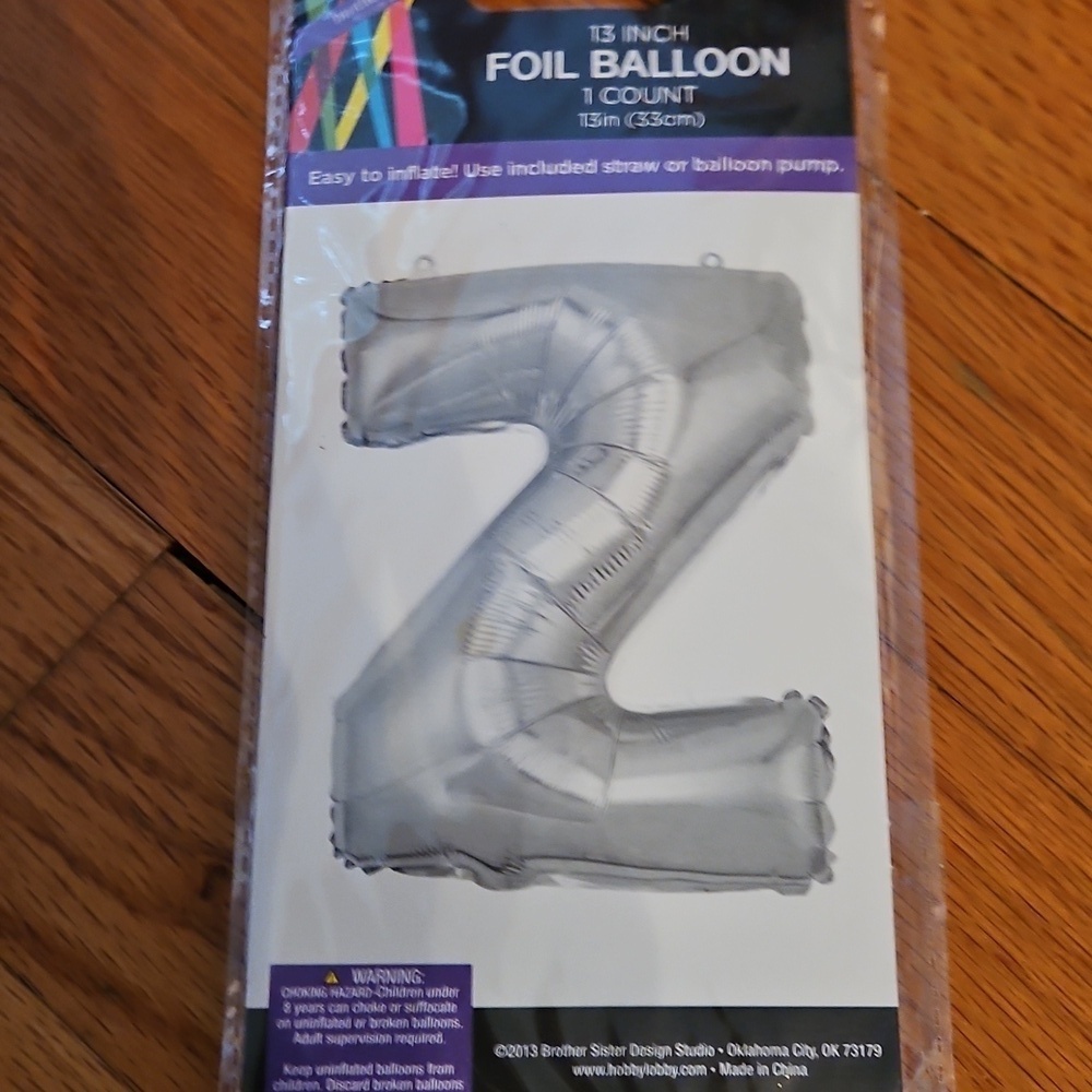Silver Foil Balloon - Letter Z, NWT